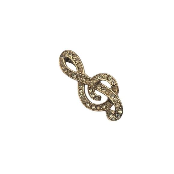 Rhinestone Musical Note Treble Clef Brooch Pin - Picture 1 of 5
